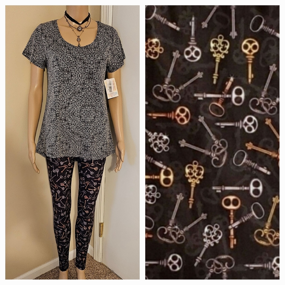 NWT 2-Pc SET LuLaRoe XS Classic T Top & CP Skeleton Keys Tween – OS 0-4 Leggings